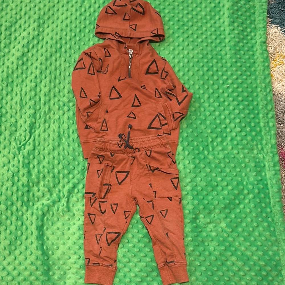 Kids Brown Geometric Hoodie and Joggers Set